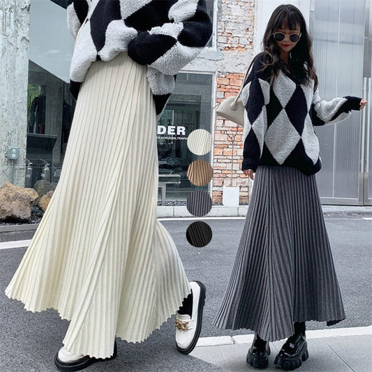 ニットスカート レディース ボトムス ロング プリーツ ロング タイトスカート 厚い 春秋冬