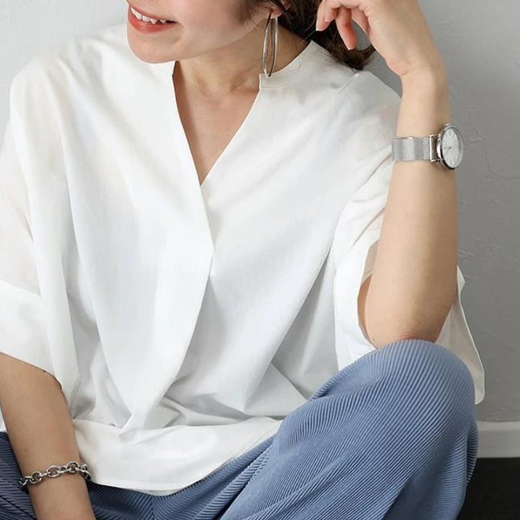 ブラウス  レディースシャツ  ドルマンスリーブシャツ  クルーネックシャツ