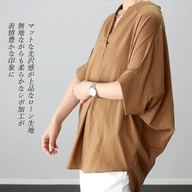 ブラウス  レディースシャツ  ドルマンスリーブシャツ  クルーネックシャツ