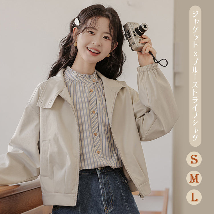 レディース2点セット「ブラウス＋ジャケット」 ジャケット ブルゾン トレンチコート ステンカラーコート