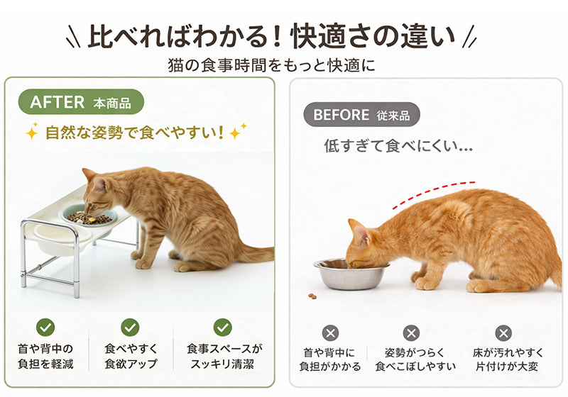 猫用食器 陶器フードボウル 高脚設計 猫用食器台 フードボウル 犬用兼用 大容量