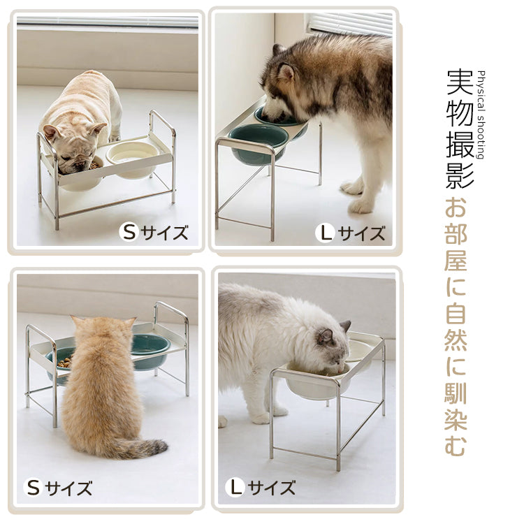 猫用食器 陶器フードボウル 高脚設計 猫用食器台 フードボウル 犬用兼用 大容量