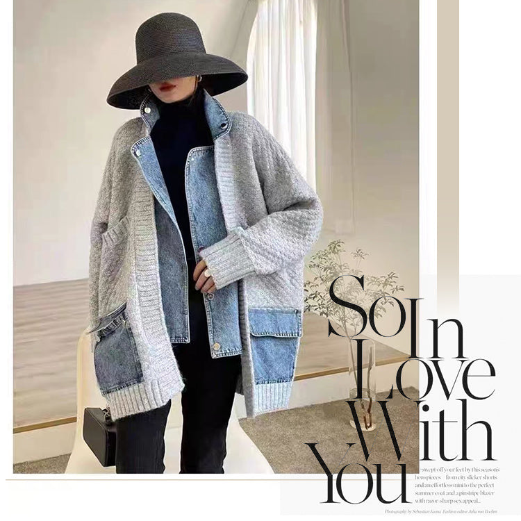 デニム×ニット切替ジャケット デニムジャケット ジージャン デニムコート ニットジャケット