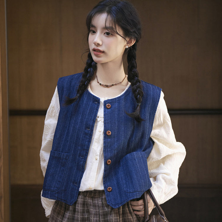 レディース2点セット「ブラウス＋ベスト」 ブラウス シャツ デニムベスト レディース