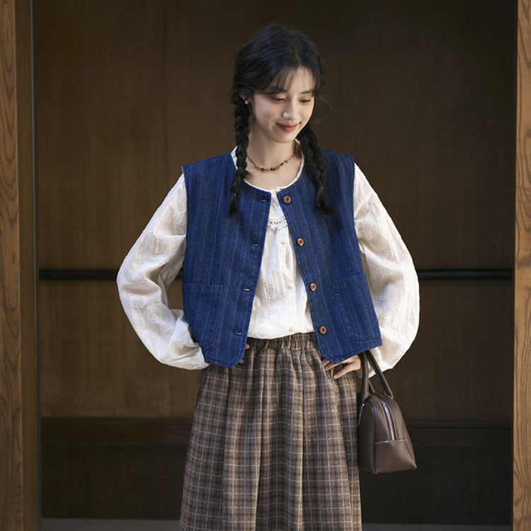 レディース2点セット「ブラウス＋ベスト」 ブラウス シャツ デニムベスト レディース