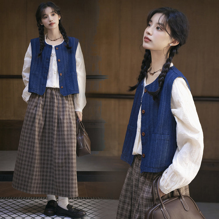 レディース2点セット「ブラウス＋ベスト」 ブラウス シャツ デニムベスト レディース