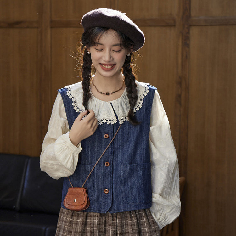 レディース2点セット「ブラウス＋ベスト」 ブラウス シャツ デニムベスト レディース