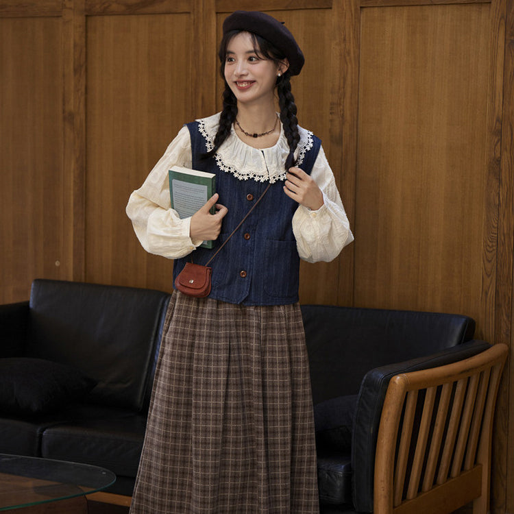 レディース2点セット「ブラウス＋ベスト」 ブラウス シャツ デニムベスト レディース