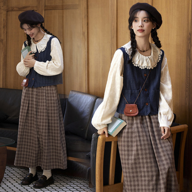 レディース2点セット「ブラウス＋ベスト」 ブラウス シャツ デニムベスト レディース