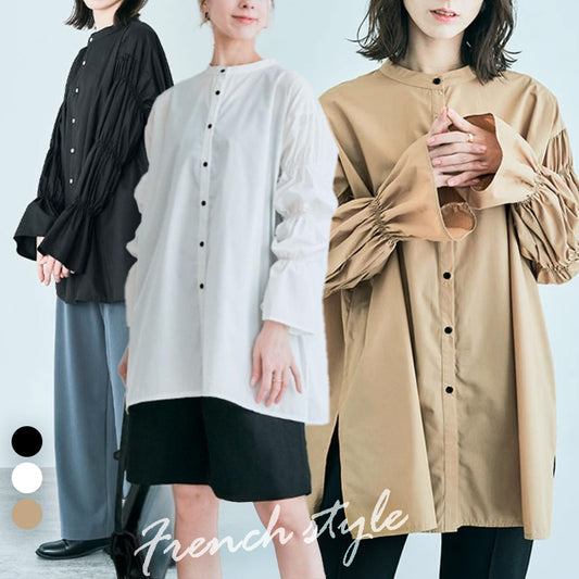 シャツ  ブラウス  ロングシャツ  クルーネックシャツ  彼シャツ トップス