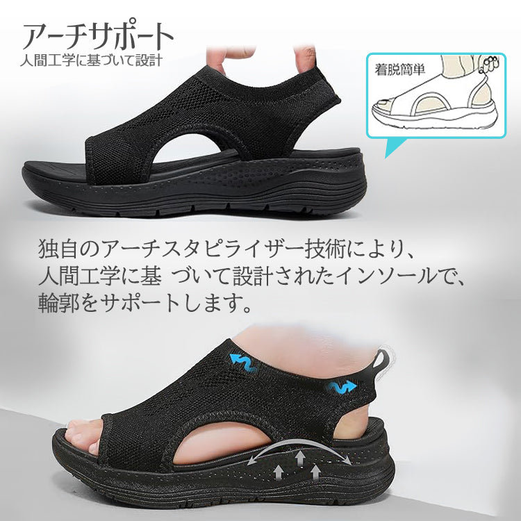 サンダル レディース スポーツサンダル メッシュ ニット オープントゥ