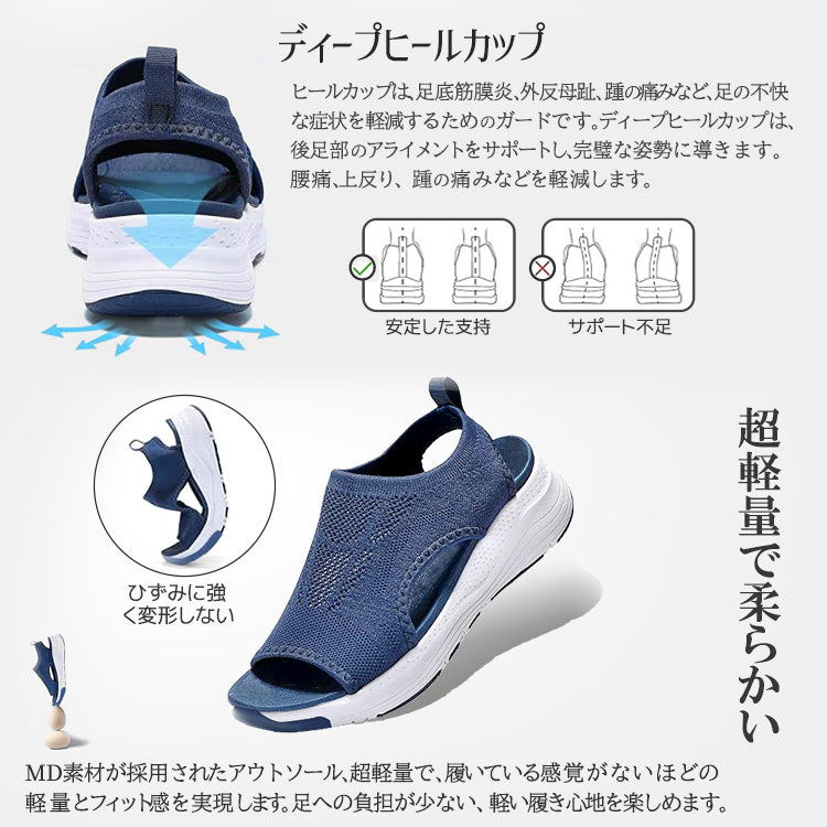 サンダル レディース スポーツサンダル メッシュ ニット オープントゥ