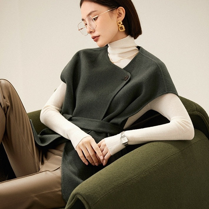 ジレ ベスト ウール レディース ウエストマーク ロングベスト  体型カバー カジュアル