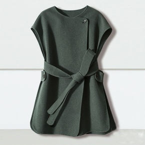 ジレ ベスト ウール レディース ウエストマーク ロングベスト  体型カバー カジュアル