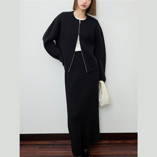ニットワンピース レディース レイヤード スカート ニット セーター スカート スリット