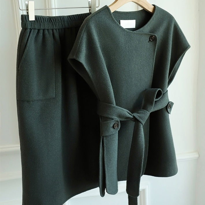 ジレ ベスト ウール レディース ウエストマーク ロングベスト  体型カバー カジュアル