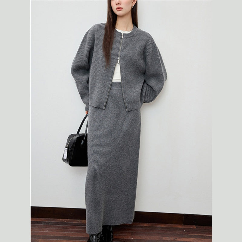 ニットワンピース レディース レイヤード スカート ニット セーター スカート スリット