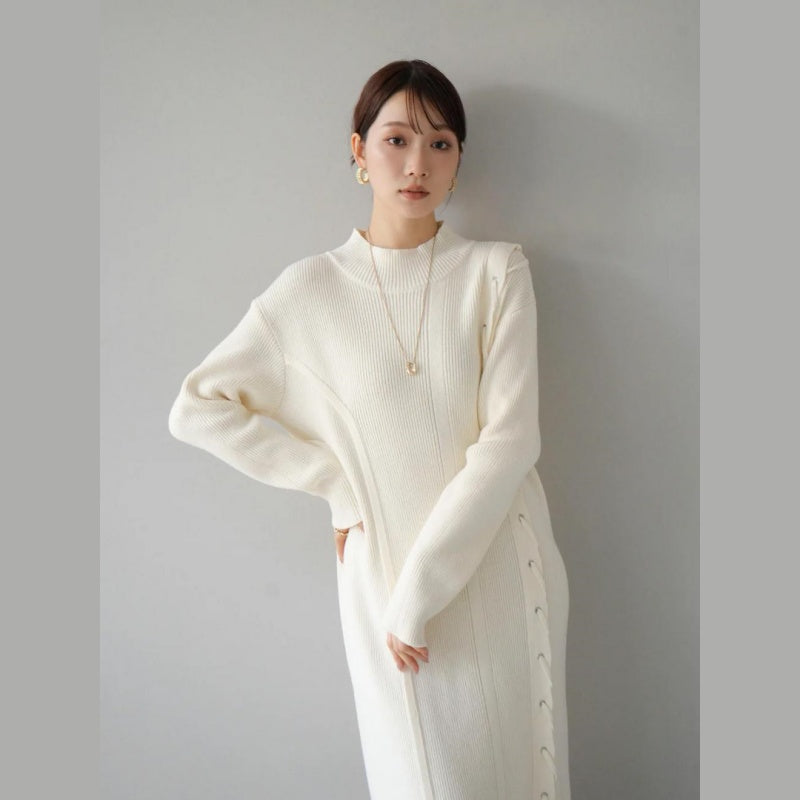 ニットワンピース レディース レイヤード スカート ニット セーター スカート スリット