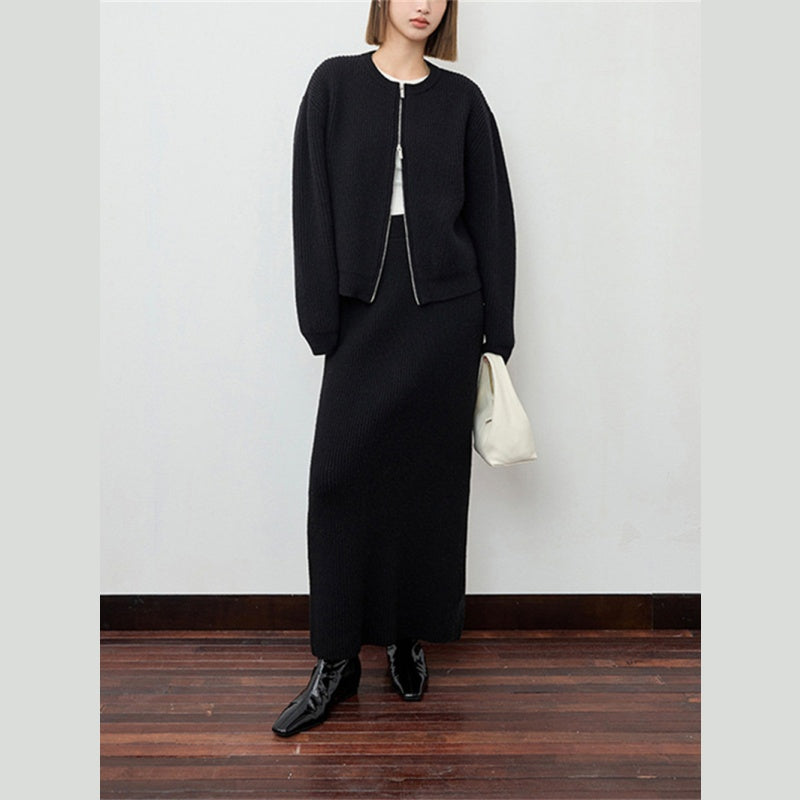 ニットワンピース レディース レイヤード スカート ニット セーター スカート スリット