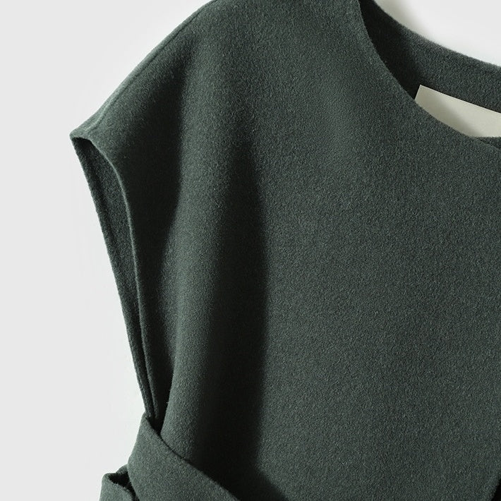 ジレ ベスト ウール レディース ウエストマーク ロングベスト  体型カバー カジュアル