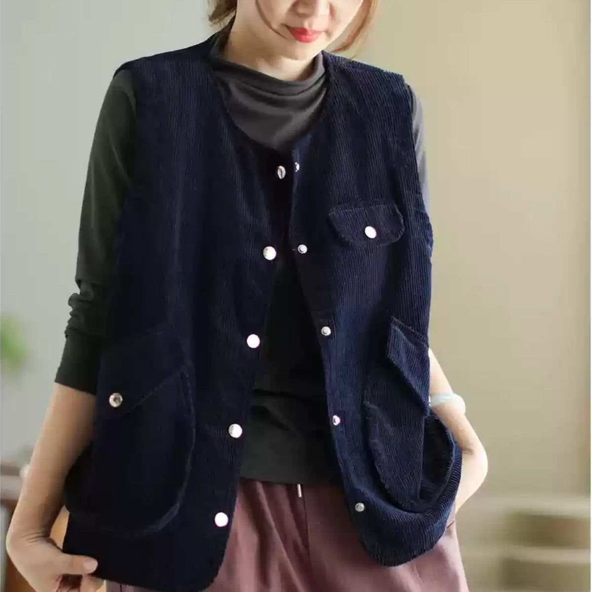 ベスト コーデュロイ ノースリーブ レディース 春秋