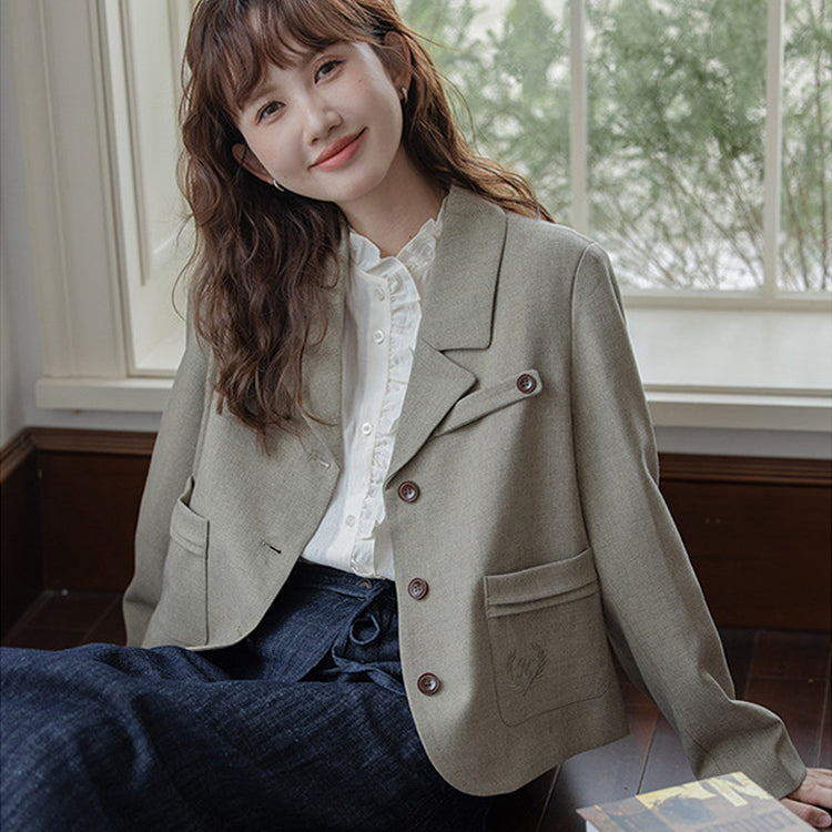 レディース スーツ ジャケット ブレザー シャツ セットアップ ショート丈
