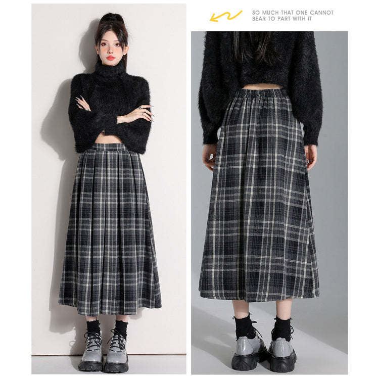 チェック柄 スカート 羅紗 プリーツスカート 秋冬 Aライン ロングスカート ハイウエスト ウエストゴム