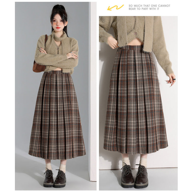 チェック柄 スカート 羅紗 プリーツスカート 秋冬 Aライン ロングスカート ハイウエスト ウエストゴム