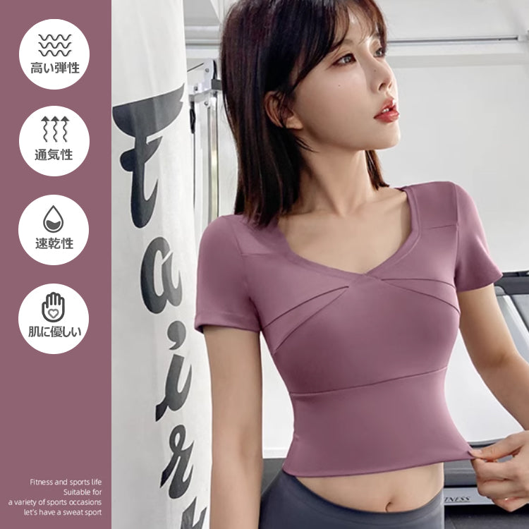 ヨガウェア  半袖ヨガトップス  ピラティス ウェア  スポーツウェア