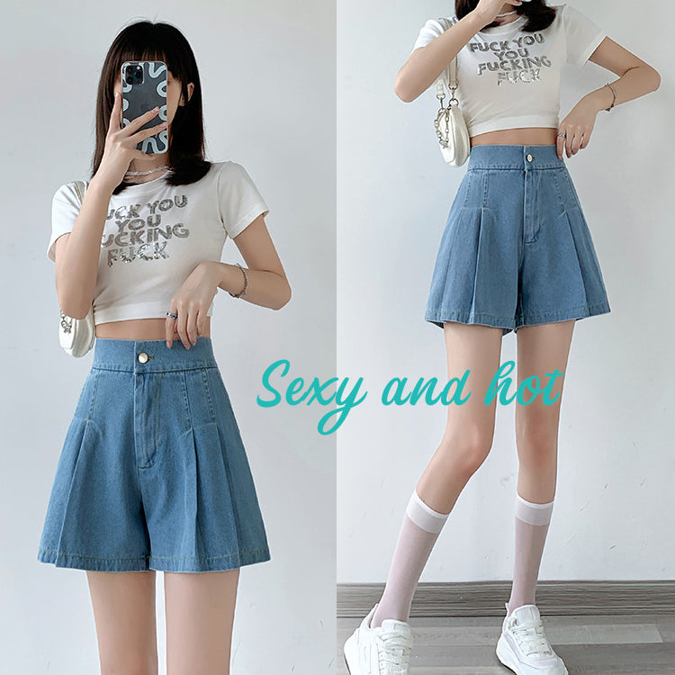 デニムショート  ハイウエストショート  レディースパンツショート