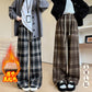 パンツ チェック ワイドパンツ ストレート ハイウエスト 秋冬 新作 ウール風 裏起毛