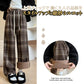 パンツ チェック ワイドパンツ ストレート ハイウエスト 秋冬 新作 ウール風 裏起毛