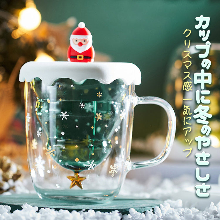 クリスマス限定 マグカップ ダブルウォール 二重構造 耐熱 ガラス