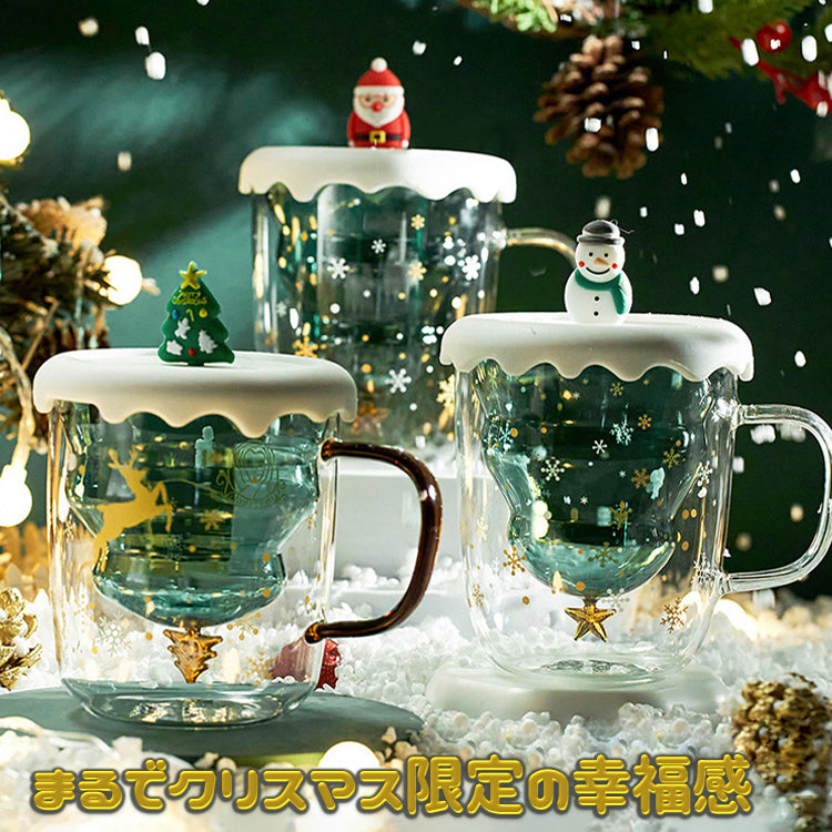 クリスマス限定 マグカップ ダブルウォール 二重構造 耐熱 ガラス