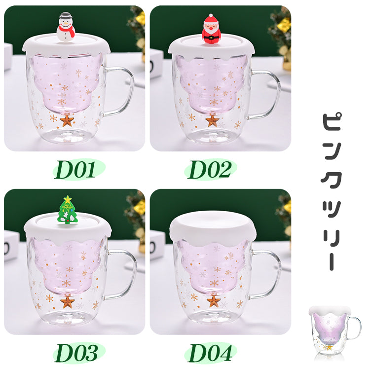 クリスマス限定 マグカップ ダブルウォール 二重構造 耐熱 ガラス
