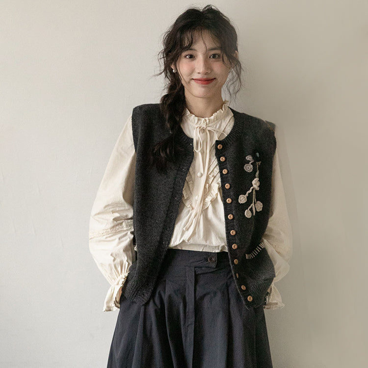 レディース3点セット「ブラウス＋ベスト＋スカート」 シャツ ニットベスト ニットジレ ロングスカート