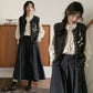 レディース3点セット「ブラウス＋ベスト＋スカート」 シャツ ニットベスト ニットジレ ロングスカート