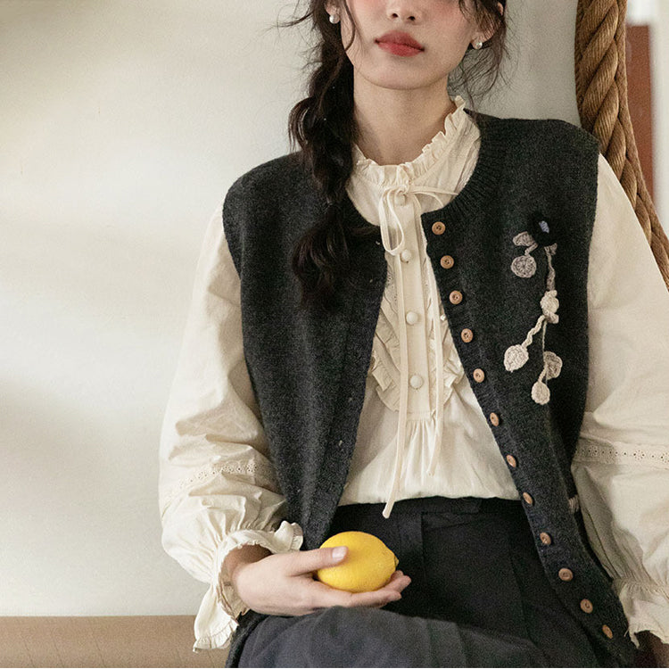 レディース3点セット「ブラウス＋ベスト＋スカート」 シャツ ニットベスト ニットジレ ロングスカート