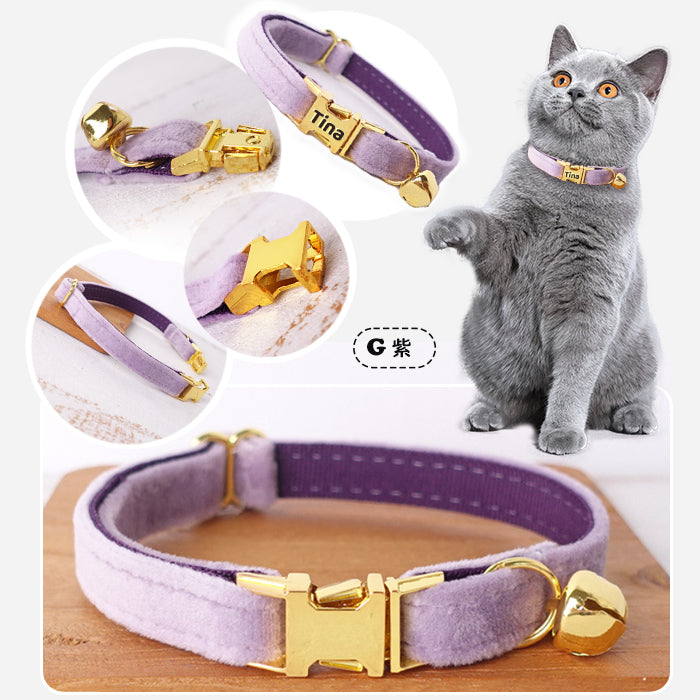 迷子札付き 猫用首輪 ゴールド オーダーメイドの迷子札 猫 首輪 猫首輪 迷子札  バックル