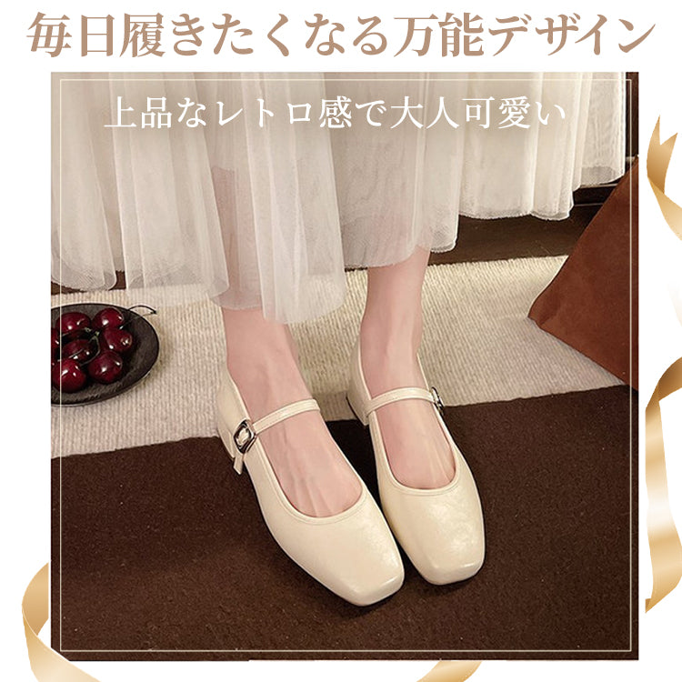 パンプス レディース ストラップパンプス スクエアトゥ 太ヒール ハイヒール