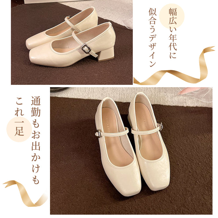 パンプス レディース ストラップパンプス スクエアトゥ 太ヒール ハイヒール