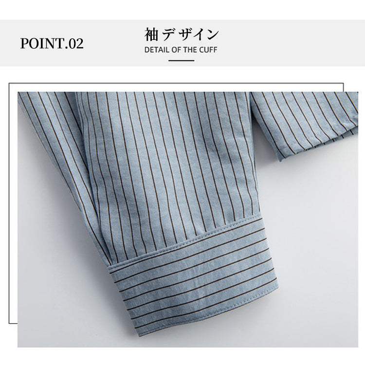 ストライプシャツ レディース ブラウス 長袖 トップス 秋服 アシンメトリー 斜めボタン