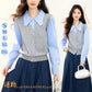 ニット レイヤード風 シャツ レディース 長袖 トップス 韓国風 通勤 オフィス ストライプ