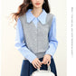 ニット レイヤード風 シャツ レディース 長袖 トップス 韓国風 通勤 オフィス ストライプ