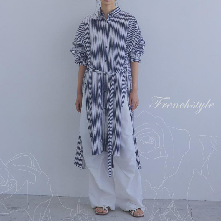 リラックスストライプシャツ  ストライプシャツ  ロングシャツ  シャツワンピ