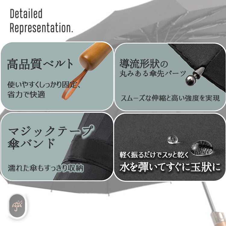 折りたたみ傘 晴雨兼用 レディース メンズ 自動開閉 120本骨傘 木製ハンドル