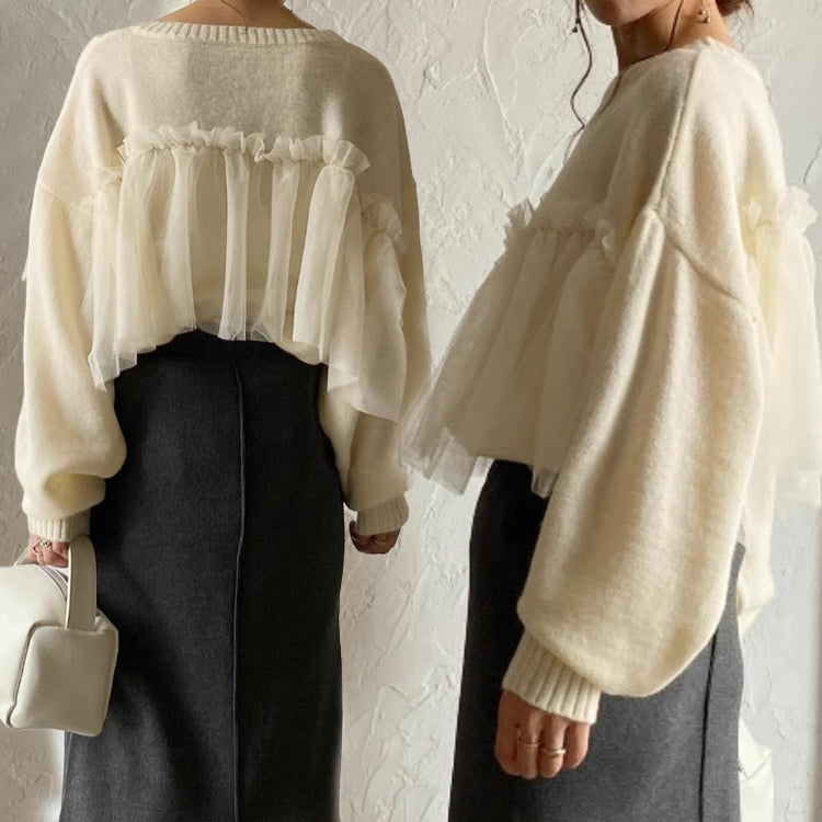 チュールドッキングニット クルーネックニット ニット セーター トップス レディース