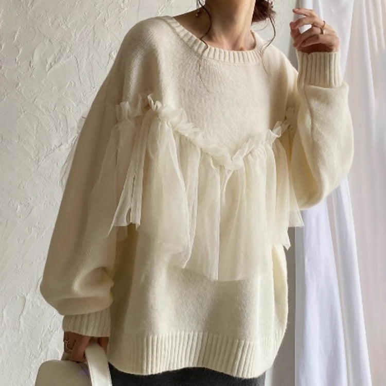 チュールドッキングニット クルーネックニット ニット セーター トップス レディース