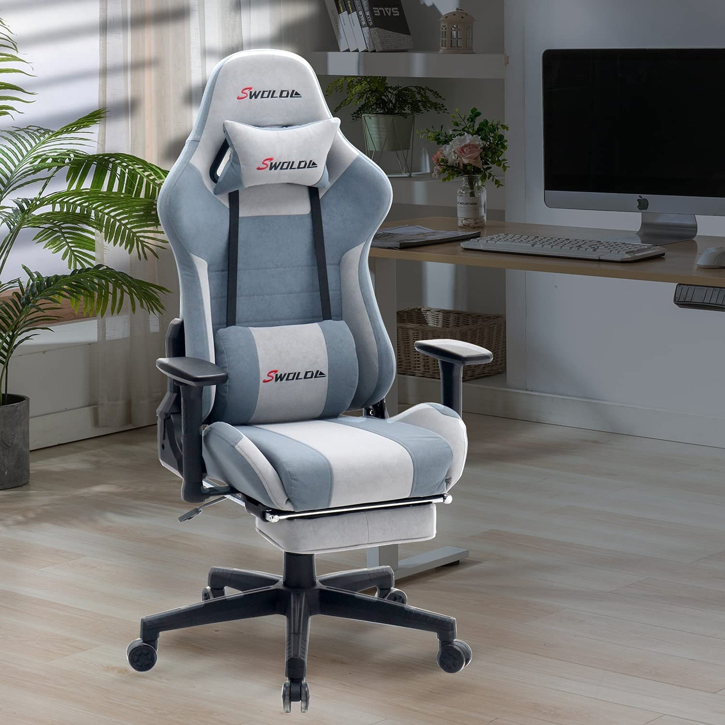 新品 ゲーミングチェア オフィスチェア デスクチェア オットマン付き ホワイト椅子